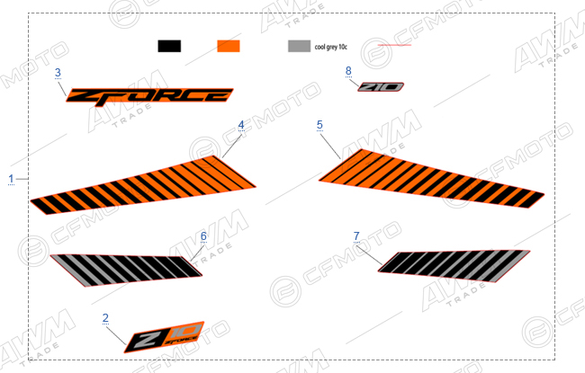 РАСПОЛОЖЕНИЕ СТИКЕРОВ (ОРАНЖЕВЫЙ - LAVA ORANGE)